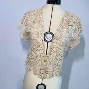 Cream Lace Button Down Top